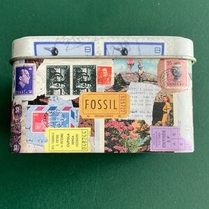 Fossil Watch EMPTY Metal Tin Boxes 2002 Stamp Flowers Theme